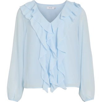 VIANE L/S V-NECK FRILL TOP