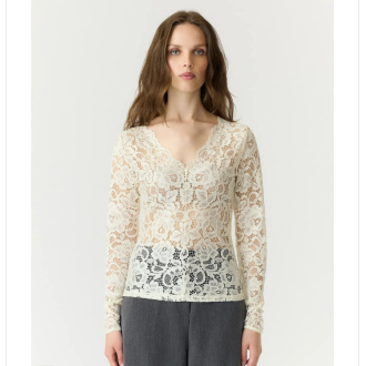 YASLACEY LS V-NECK LACE TOP S. NOOS