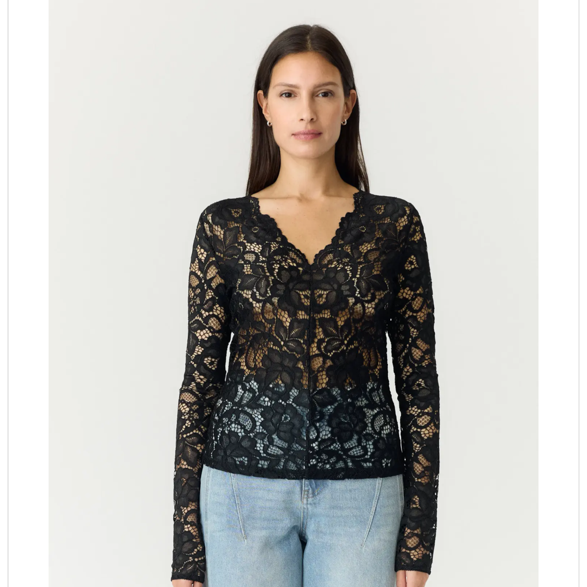 YASLACEY LS V-NECK LACE TOP S. NOOS - Bilde 2