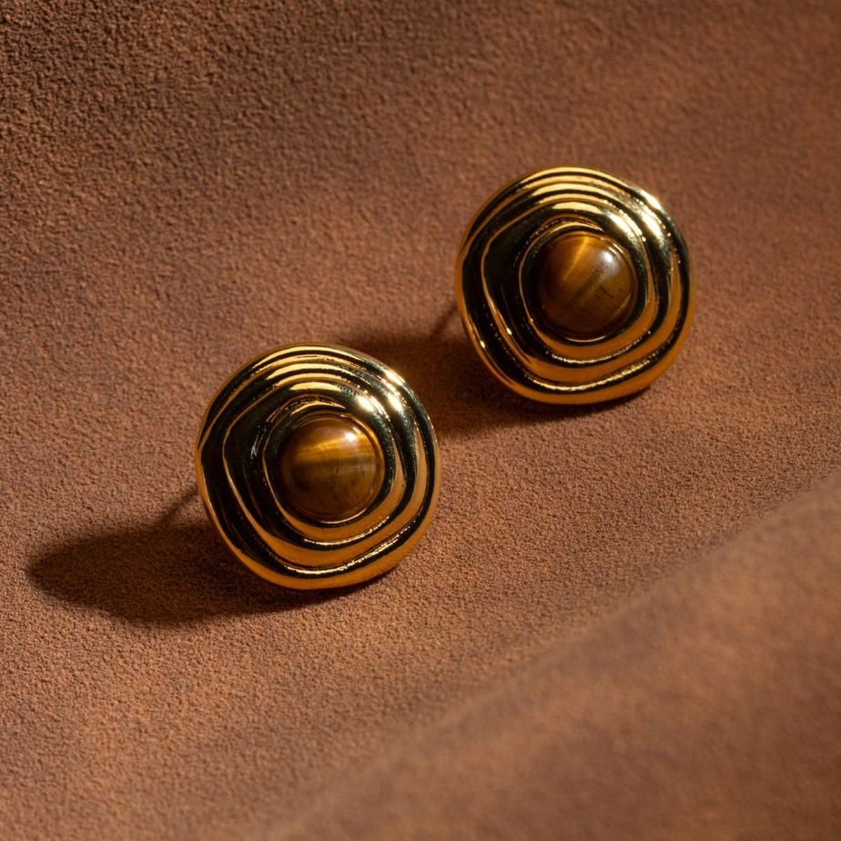 Spiral & Tiger Eye Stud Earrings - Bilde 2