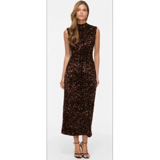 VIFAITH HIGH NECK S/L MIDI DRESS