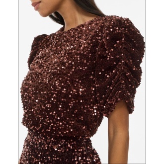 VIBELIEVE O-NECK PUFF SEQUINS TOP